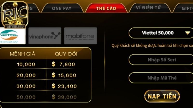 nạp tiền ricwin